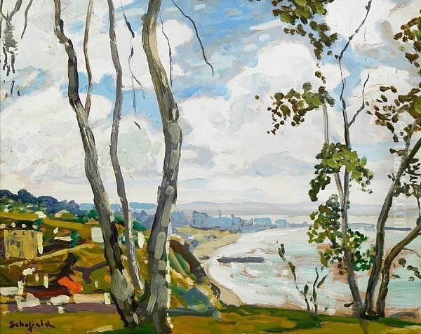 View Of The Bay (believed To Be Santamonica) Oil Painting by Walter Elmer Schofield