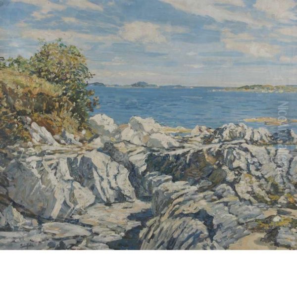 Rocks And Sea, Maine Coast Oil Painting by Walter Elmer Schofield