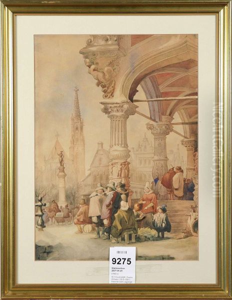 Historisk Scen, Signerad F.w S Oil Painting by Fredrik Wilhelm Scholander