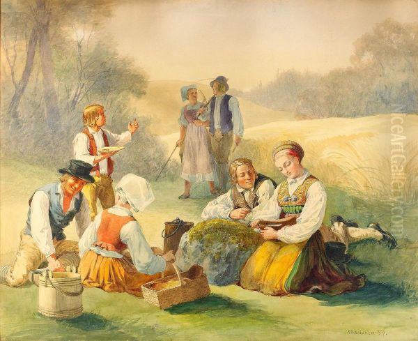 Rastande Skordefolk Oil Painting by Fredrik Wilhelm Scholander