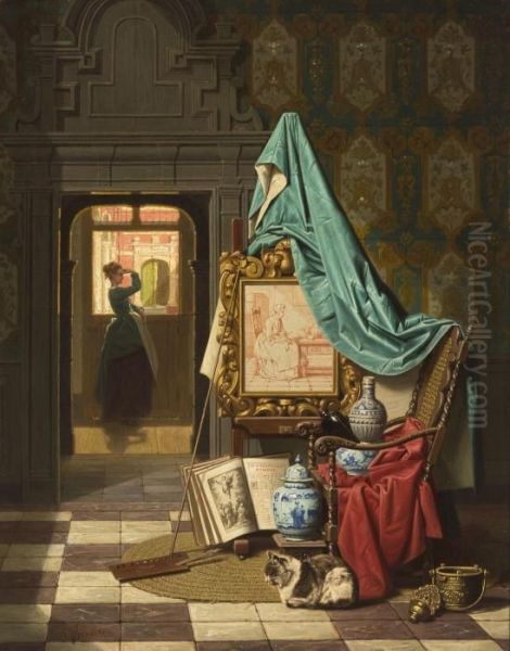 Interior With Still Life Oil Painting by Hendrik Jacobus Scholten