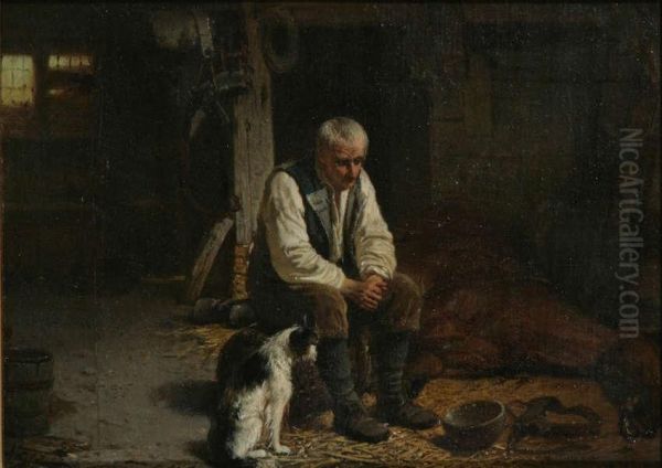 Treurende Boer In De Stal by Hendrik Jacobus Scholten