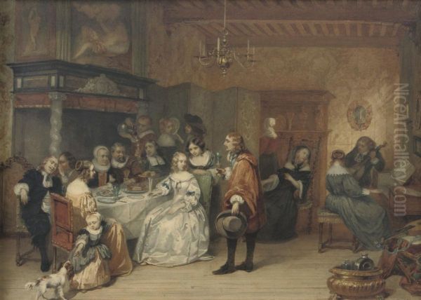 The Elegant Dinner Party Oil Painting by Hendrik Jacobus Scholten