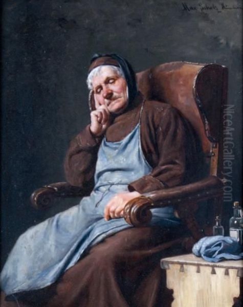 Le Vieux Moine Endormi Dans Son Fauteuil Oil Painting by Max Scholz