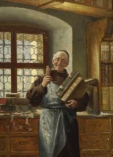 Bruder Bibliothekar. Oil Painting by Max Scholz