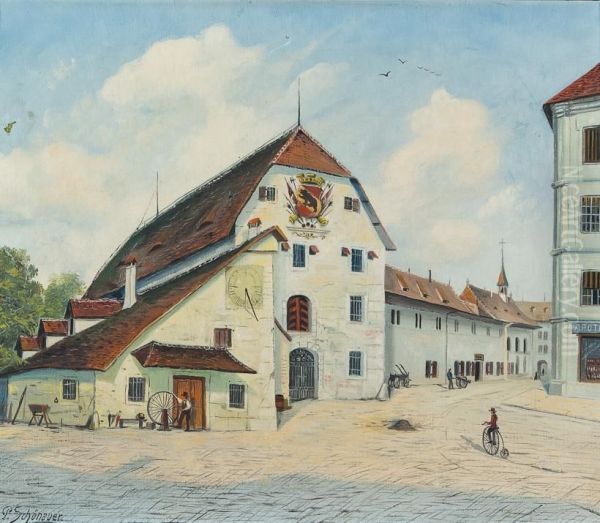 Berner Amtsgebaude Mit Bekrontem Stadtwappen Oil Painting by P. Schonauer