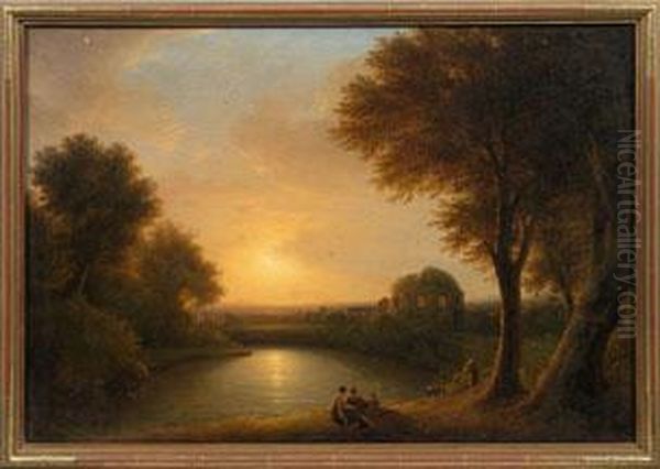 Sonnenuntergang Uber Einer Italienischen Landschaft Oil Painting by Lorenz Adolf Schonberger