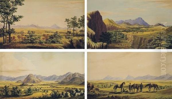 The Witchita Mountains. View Northward From The Lower Valley Of Cache Creek; The Witchita Mountains. Central Portion Of Range From The Limestone Hills Near Walnut Spring; The Witchita Mountains. Between Lat. 34 30' And 35 North, Long. 99 And 100 West Of G Oil Painting by Anton Schonborn