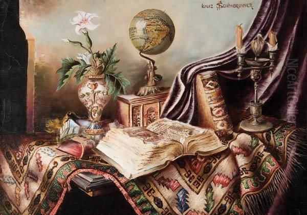 Still Life With Globe And Candelabra Oil Painting by I Schonbrunnergnaz