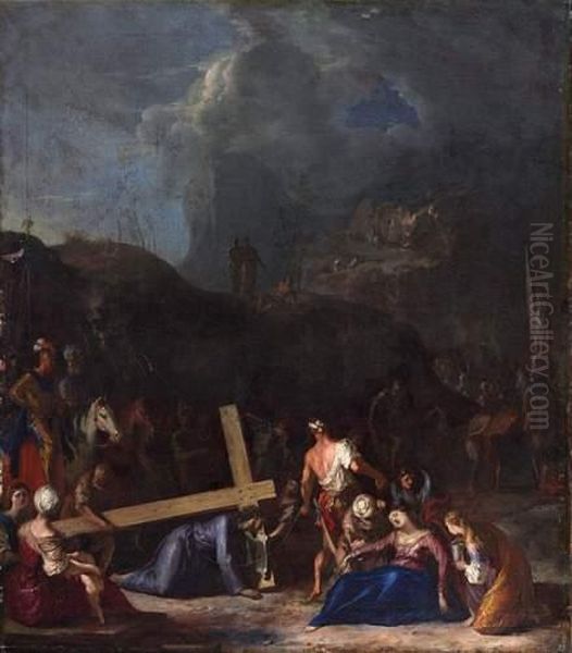 The Bearing Of The Cross Oil Painting by Johann Heinrich Schonfeld