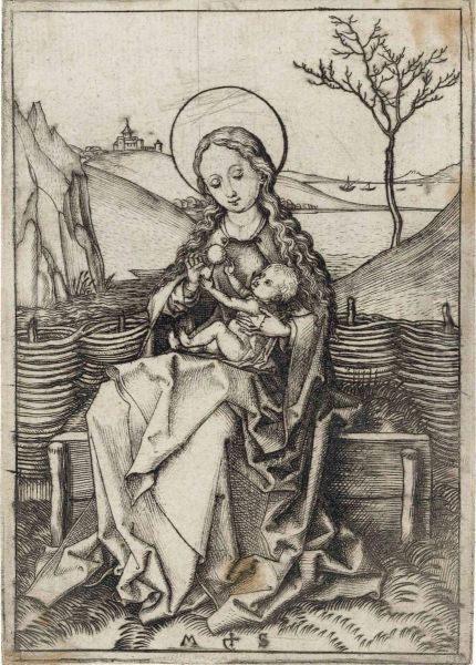 The Virgin And Child On A Grassy Bench Oil Painting by Martin Schongauer