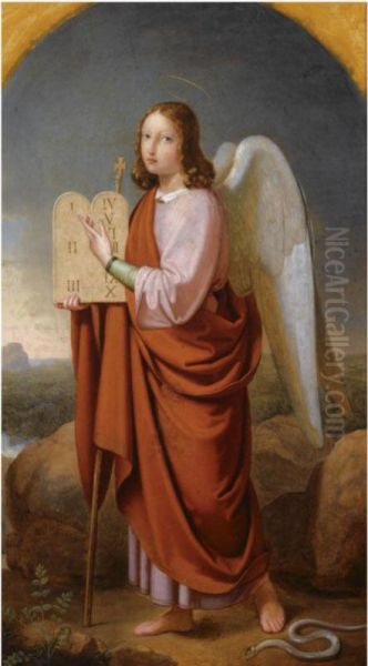 An Angel With The Stone Tablets Oil Painting by Joseph Schonmann