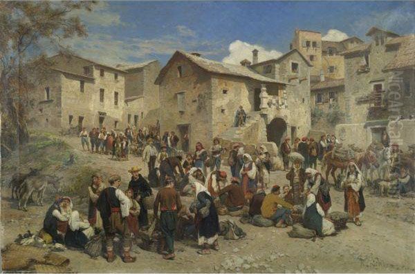 Market In Sarajevo Oil Painting by Alois Schonn