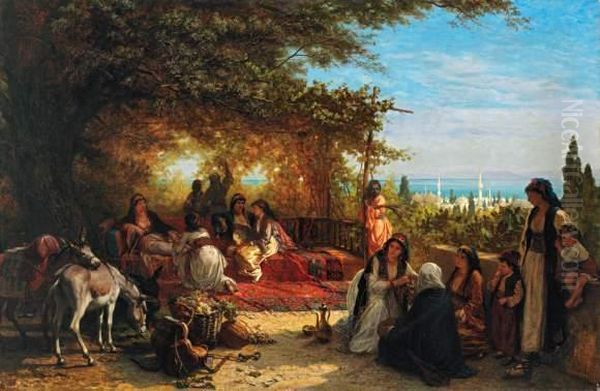 Le Repos Sous Les Ombrages A Constantinople Oil Painting by Alois Schonn