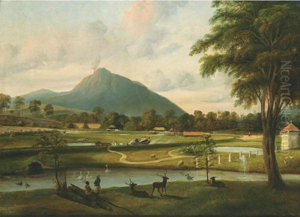 Landscape- A View Of Java Oil Painting by Aegidius Schonstedt