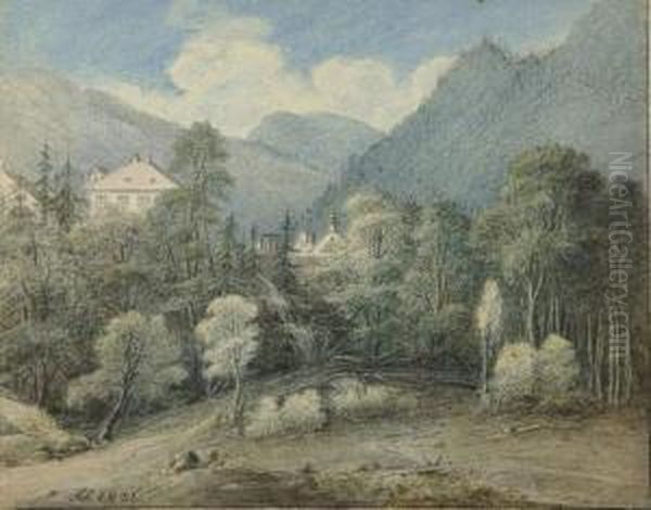 Bayerische Gebirgslandschaft. 1831 Oil Painting by Franziska Schopfer