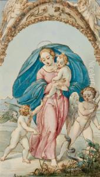 Die Madonna Und Der Jesusknabe Oil Painting by Julius I Schoppe