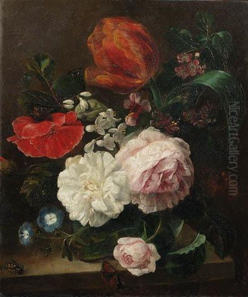 A Flower Still Life Oil Painting by Christina Petronella Schotel