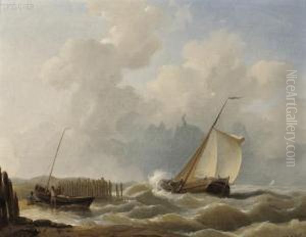 A Stiff Breeze Oil Painting by Johannes Christian Schotel