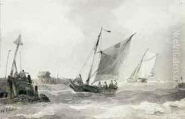 Smalschips At The Mouth Of The Scheldt Oil Painting by Johannes Christian Schotel