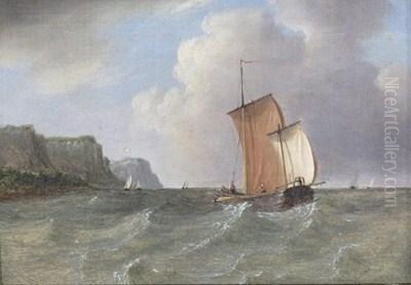 Fishing Boats Off The Cliffs Oil Painting by Petrus Jan Schotel