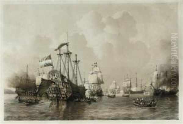 The Dutch Raid On The Medway,
Chatham Oil Painting by Petrus Jan Schotel