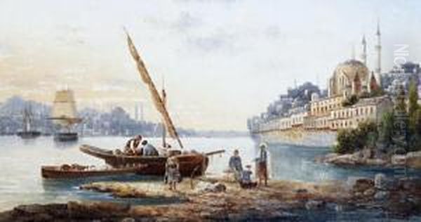 Istanbul From The Bosphorus Oil Painting by Anton Schoth