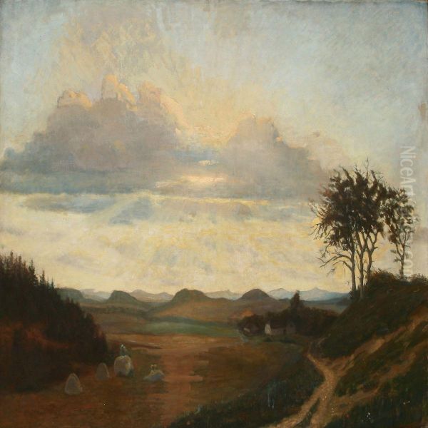 Clouded Landscape Oil Painting by Hans Henrik Schou