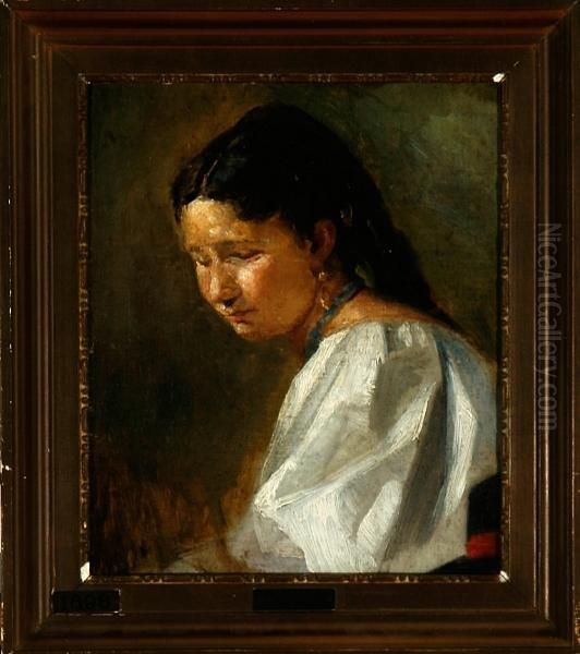 A Roman Lady Oil Painting by Ludvig Abelin Schou