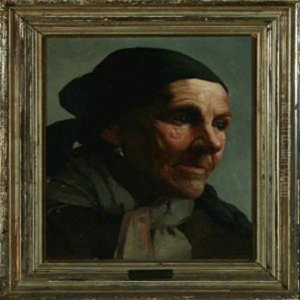 Head Of A Fisherman's Wife Oil Painting by Peter Alfred Schou