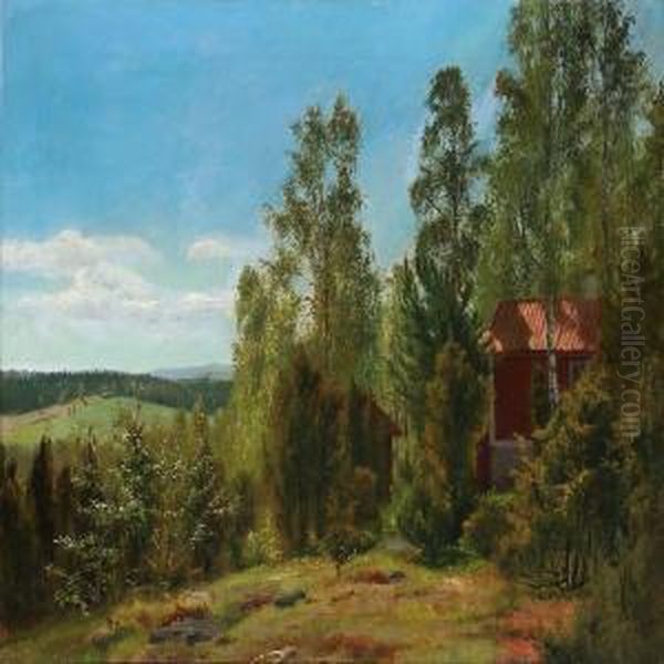 Swedish Landscape Oil Painting by Peter Johan Schou