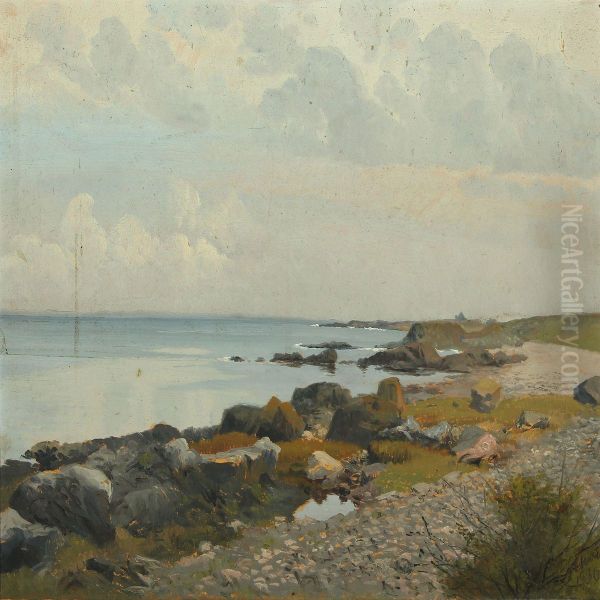 Danish Coastal Scenery Oil Painting by Peter Johan Schou