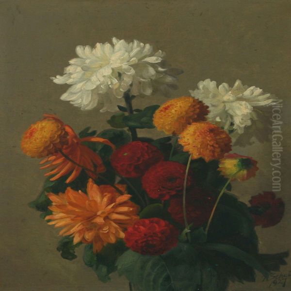 Still Life With Flowers Oil Painting by Peter Johan Schou