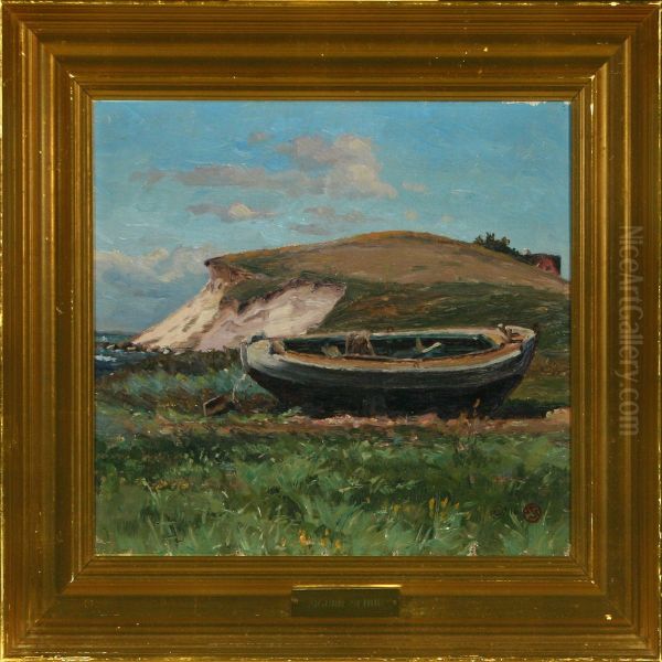 Coastal Scenery With Vessel On Land Oil Painting by Sigurd Solver Schou