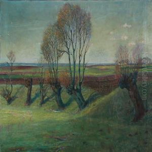 Landscape With Poplars Oil Painting by Henrik Schouboe