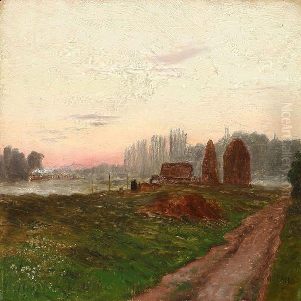 Early Morning Landscape Oil Painting by Henrik Schouboe