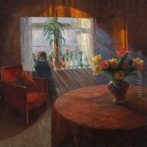 Interior,vintersol Oil Painting by Henrik Schouboe