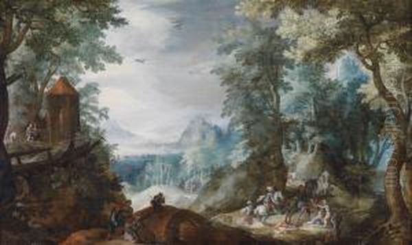 Wooded Landscape With Ambush Oil Painting by Pieter Schoubroeck