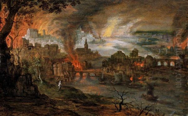 Die Zerstorung Sodom Undgomorrhas Oil Painting by Pieter Schoubroeck