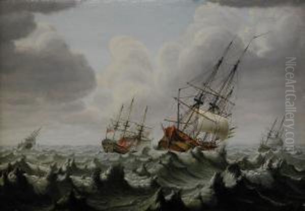 Sjoslag Mellan Den Svenska Och Engelska Flottan - Mojligen Orlogsskeppet Olands Strid 1704 Oil Painting by Johan Tietrich Schoultz