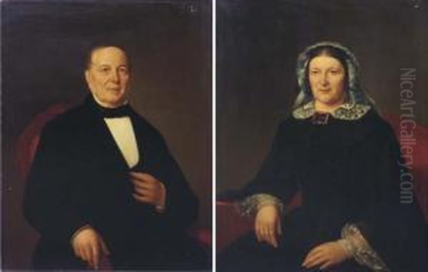 Portrait Of A Lady; And Portrait Of A Gentleman Oil Painting by Isaak Schouman