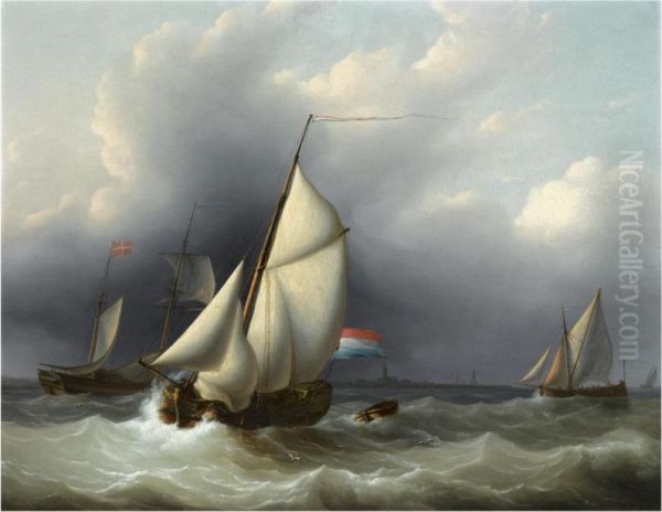 Shipping In Choppy Waters Oil Painting by Martinus Schouman