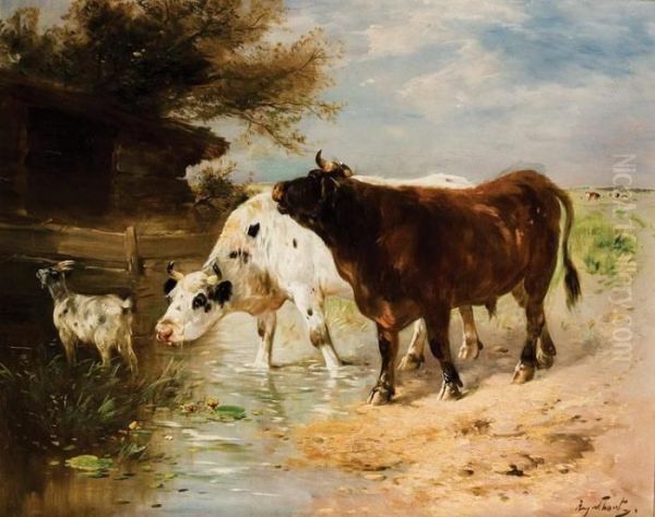 Koeien Aan Het Water Oil Painting by Henry Schouten