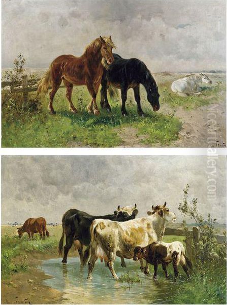 Chevaux En Pature Oil Painting by Henry Schouten