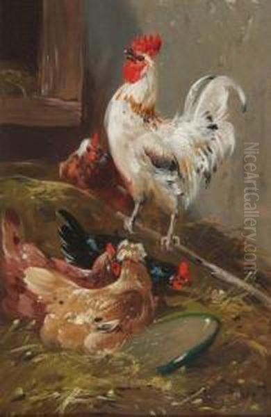 Chickens In A Barn Oil Painting by Henry Schouten