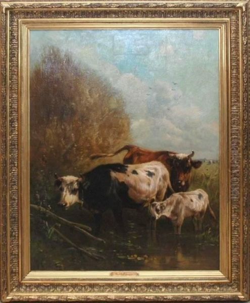 Cows Oil Painting by Henry M. Schouten