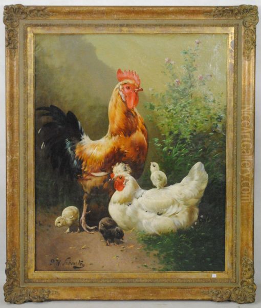 Coq Et Poule Oil Painting by Hermanus Petrus Schouten