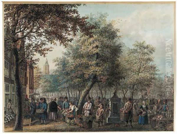 A Market Oil Painting by Hermanus Petrus Schouten