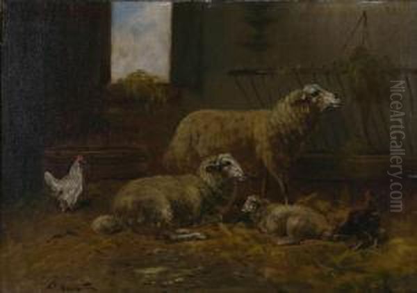 Schapen In De Stal Oil Painting by Paul Schouten