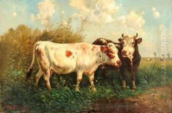 Deux Vaches S'abreuvant Oil Painting by Paul Henry Schouten